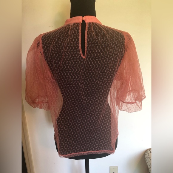 EUC; Top; Sheer; High Neckline; Diamond Pattern; Keyhole Back w/Button Closure - Picture 5 of 12